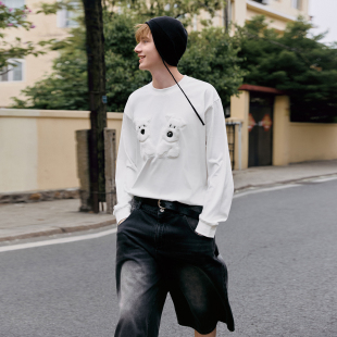 可爱贴布绣小狗针织长袖 PSO 女装 男装 T恤圆领上衣情侣体恤 Brand