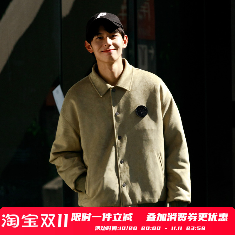 PSO Brand男装女装麂皮绒面料魔术贴章棉服夹克潮牌棉衣夹棉外套