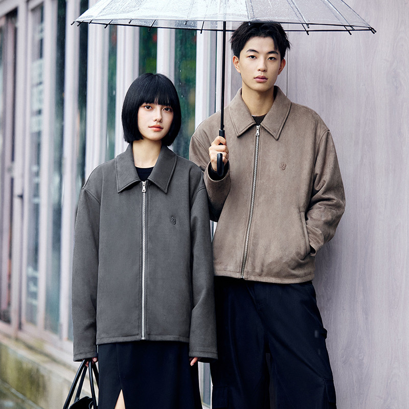 PSO Brand 男装女装仿麂皮绒美式刺绣拉链宽松夹克外套秋季潮上衣,男装,夹克,淘宝优惠券,粉丝福利购,淘宝优惠卷