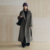 Brand男装 女装 羊毛混纺束腰翻领外套纯色中长款 PSO 毛呢大衣冬季