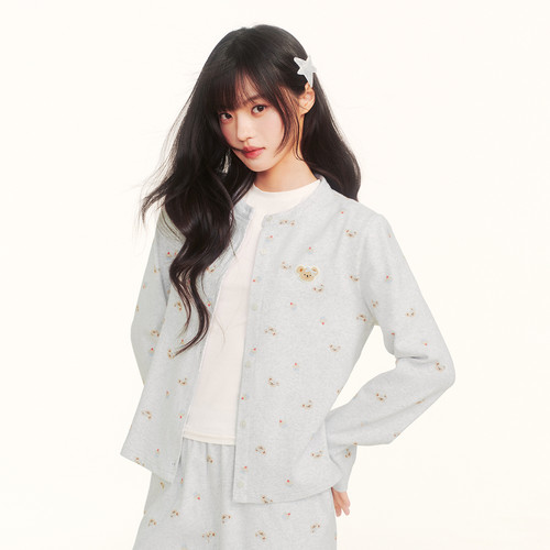 PSO Brand女装奶芙小熊少女风圆领宽松针织开衫秋季薄款上衣外套