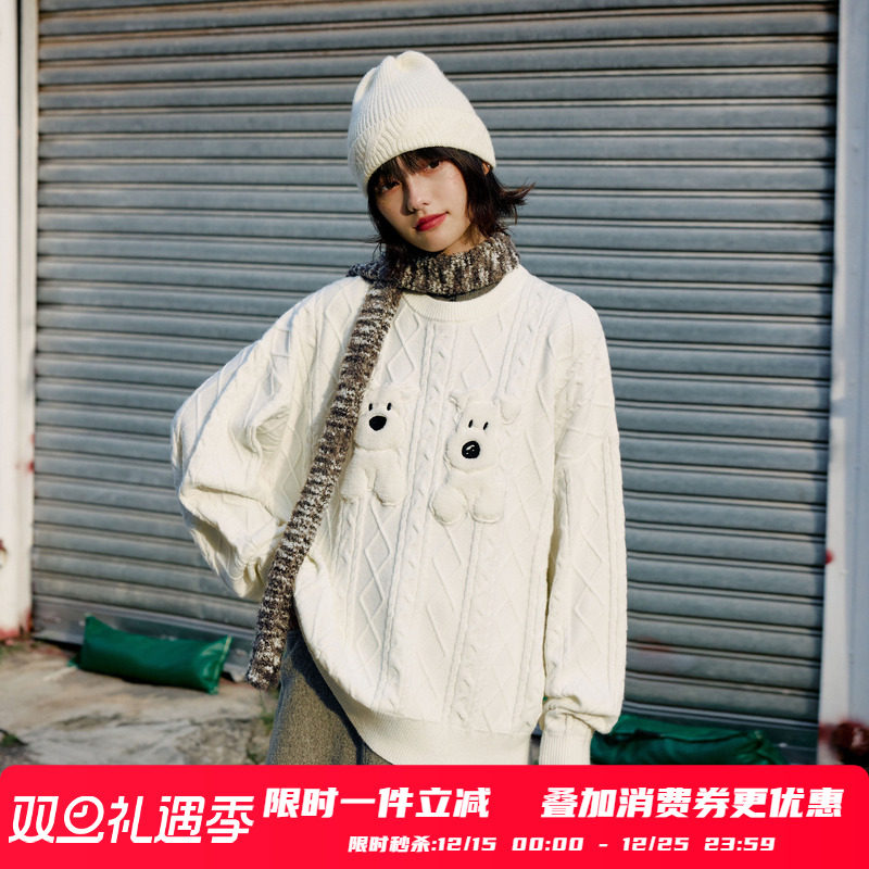 PSO Brand男装女装仿兔绒西高地圆领女士毛衣外套宽松长袖针织衫