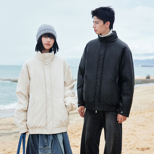 纯色PU皮立领羽绒服冬季 PSO 90绒 女装 外套休闲宽松 Brand男装