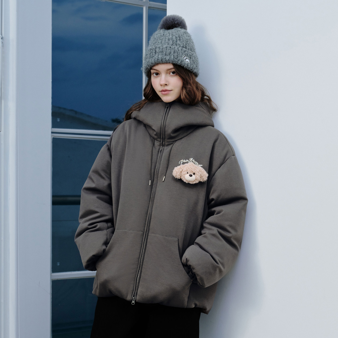 PSO Brand男装女装【90绒】可爱小狗高领连帽针织女士羽绒服外套