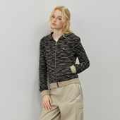 PSO 显瘦上衣休闲外套 修身 Brand女装 条纹撞色连帽黑色卫衣女款