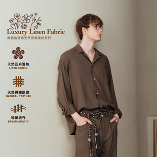 女装 男装 天然亚麻混纺 微皱透气古巴领衬衫 衬衣 PSO 长袖 Brand