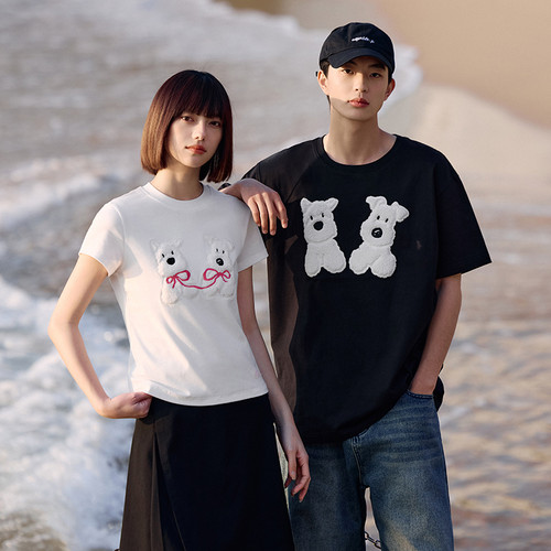 PSO Brand男装女装纯棉可爱小狗圆领短袖男款夏季情侣半袖T恤潮牌