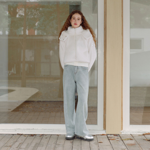 al风纯色仿貂绒宽松拉链可拆卸连帽外套女款 女装 秋百搭 Brand PSO