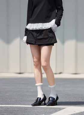 PSO Brand 女装假两件棉混纺白色短裙a字裙休闲显瘦裙裤夏季潮牌