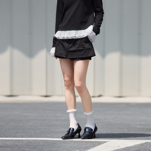 PSO Brand 女装假两件棉混纺白色短裙a字裙休闲显瘦裙裤夏季潮牌