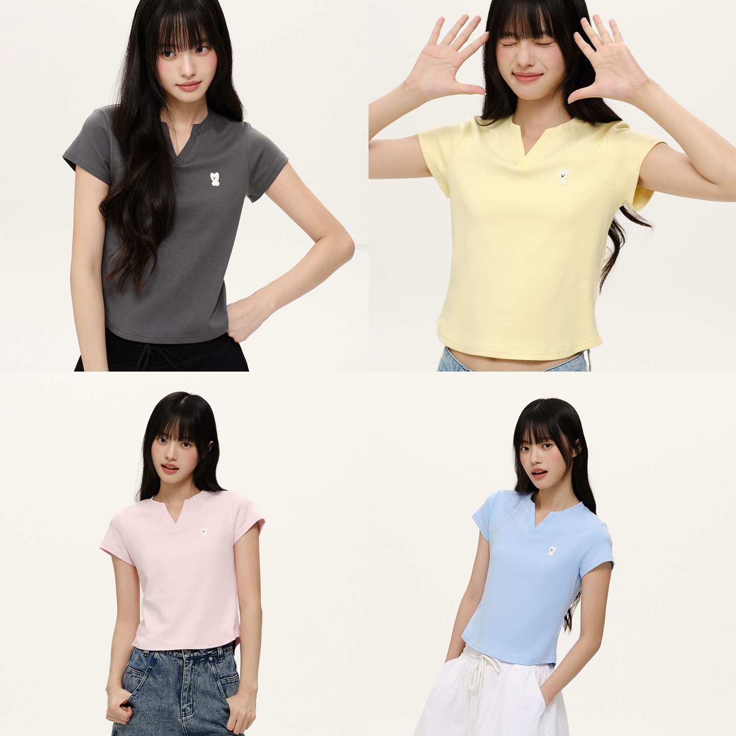 PSO Brand 女装迷你西高地V领上衣简约正肩修身短款短袖T恤百搭潮图片
