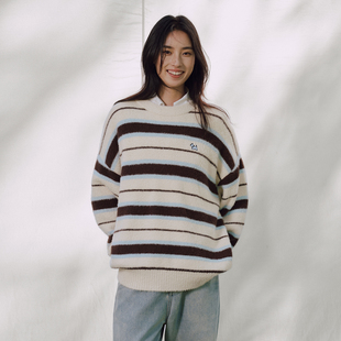 冬季 PSO 撞色圆领条纹毛衣男款 女装 宽松上衣慵懒毛线衣 Brand男装