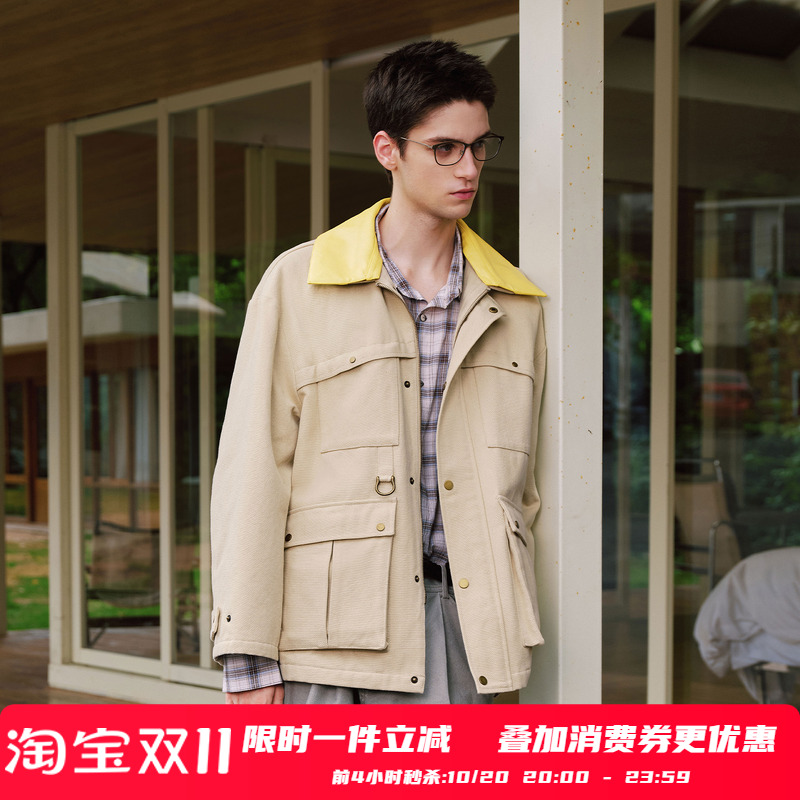 PSO Brand男装女装裥棉撞色可拆卸翻领工装夹克宽松保暖棉服外套