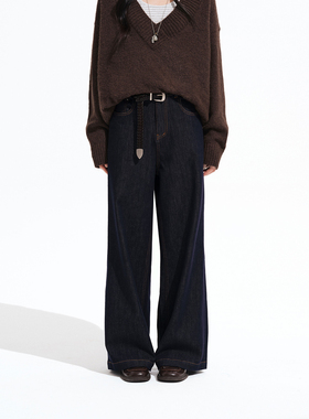 PSO Brand女装复古水洗宽松直筒白色牛仔裤女款阔腿休闲长裤潮牌