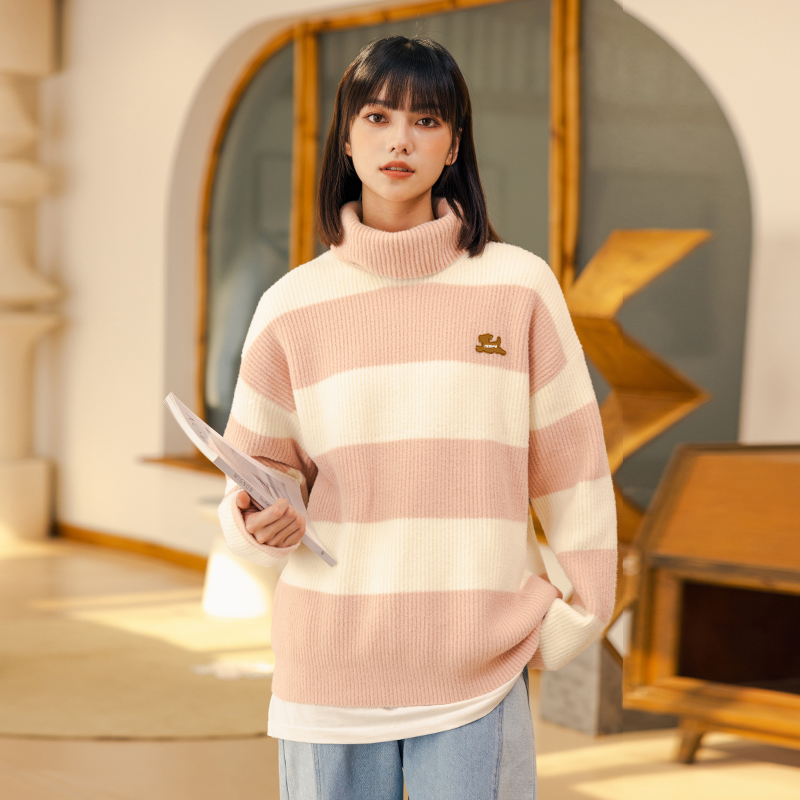 PSOBrand可爱小狗条纹高领毛衣