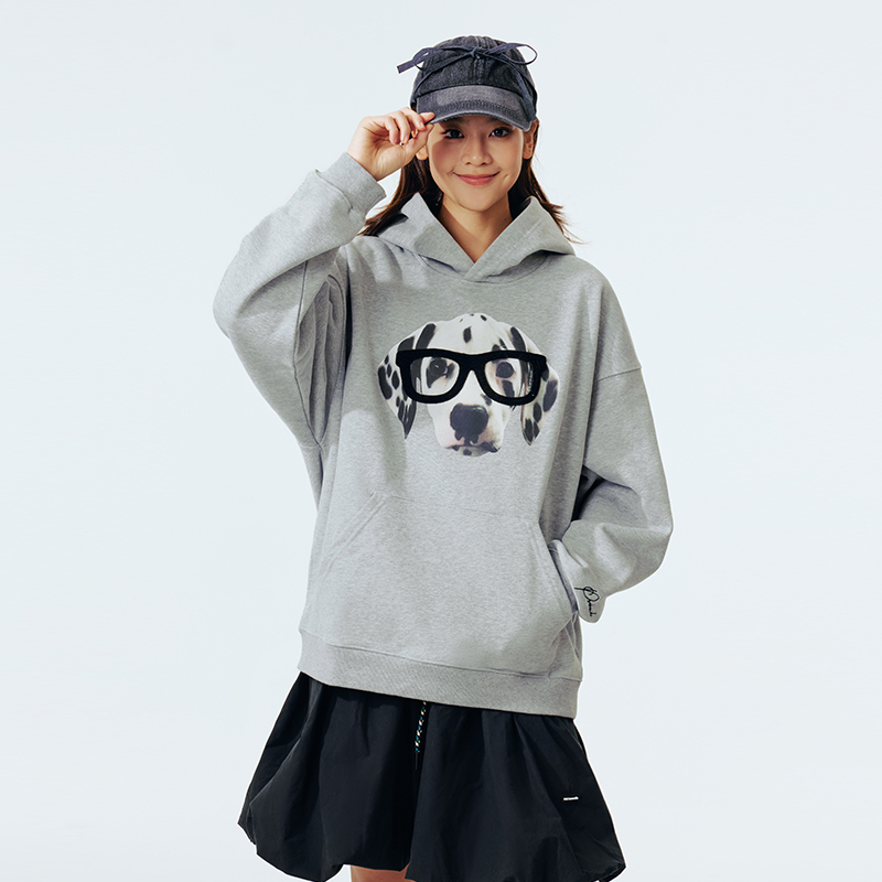 PSO Brand男装女装针织重磅可爱眼镜小狗休闲宽松连帽卫衣外套