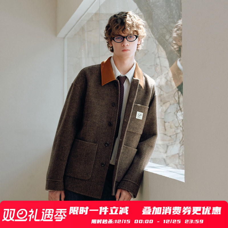 PSO Brand男装女装【羊毛】复古撞色翻领工装夹克宽松毛呢外套冬