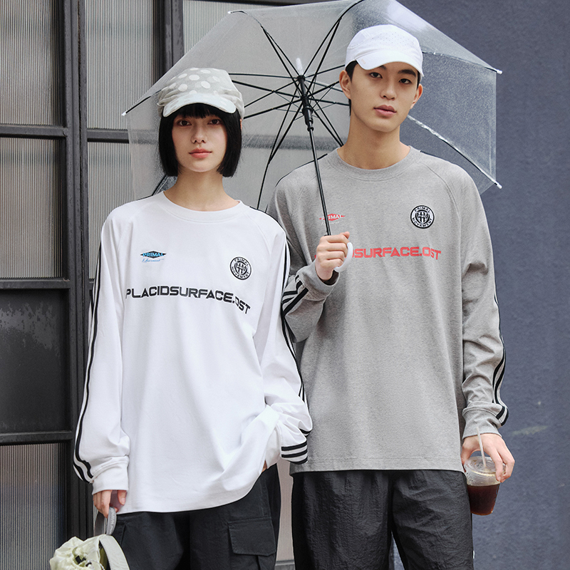 PSO Brand男装女装230克重磅柔软针织撞色织带圆领长袖T恤上衣