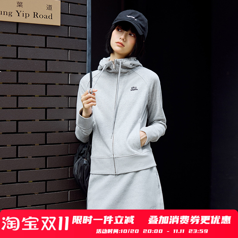 PSO Brand女装可爱小狗针织拉链灰色卫衣外套修身长袖帽衫秋季潮