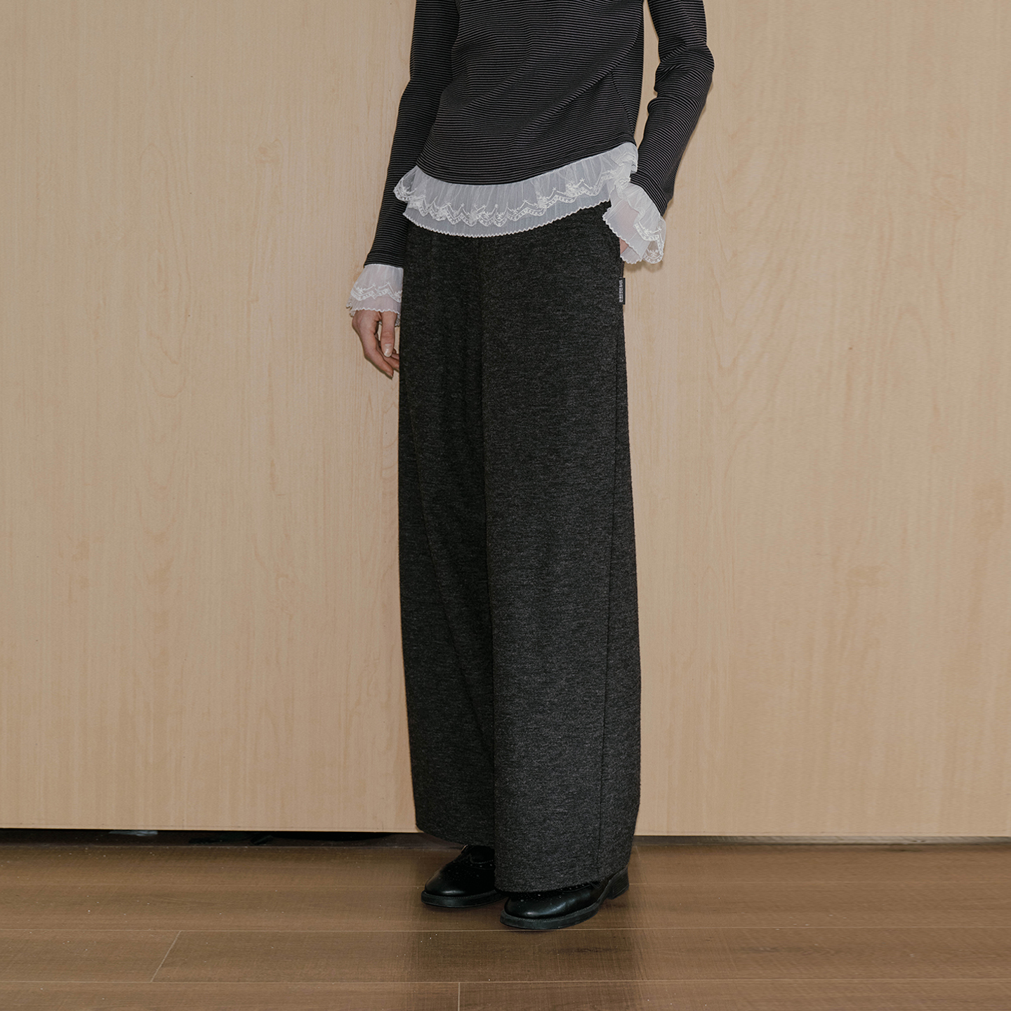 PSO Brand女装磨毛针织直筒毛呢阔腿裤纯色宽松休闲长裤冬季女款