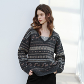 Brand女装 费尔岛毛衫 V领宽松女士毛衣外套休闲针织衫 PSO 长袖 上衣