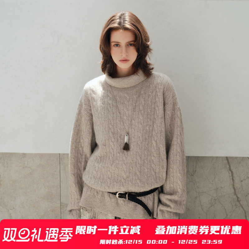 PSO Brand男装女装【羊毛】混纺极简RL风针织麻花纹高领毛衣外套