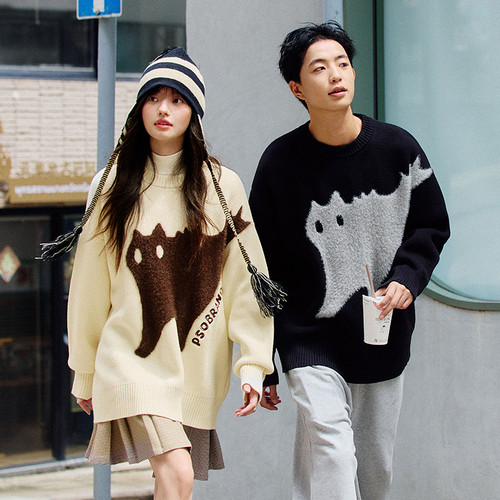 PSO Brand男装女装圆领毛衣宽松针织衫上衣慵懒松弛感毛线衣冬季