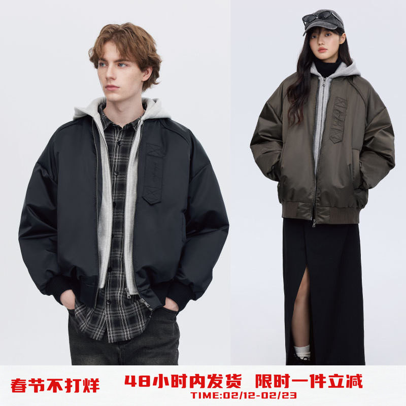 PSO Brand男装女装假两件MA-1美式飞行羽绒休闲夹克外套冬高级感