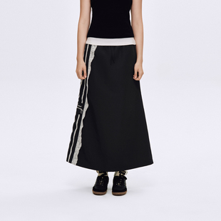 梭织刺绣花边宽松直筒A字半身长裙秋季 蕾丝拼接 Brand女装 PSO