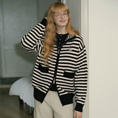 撞色条纹开衫 PSO 毛衣外套 女装 小狗刺绣高领显瘦针织衫 Brand 男装