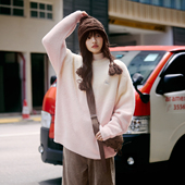 PSO 可爱小狗渐变圆领粉色毛衣宽松休闲女士针织衫 Brand男装 女装