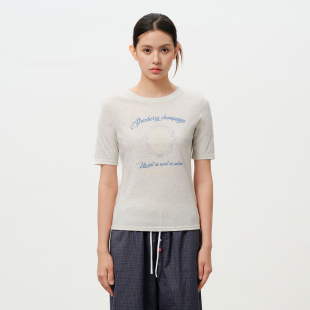 女t恤修身 PSO 圆领正肩短袖 复古标语薄款 收腰休闲上衣 Brand女装