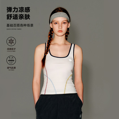 PSO Brand女装凉感透气修身运动背心收腰显瘦无袖t恤女上衣夏季