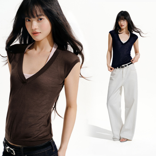 背心设计感挂脖上衣夏季 莱赛尔两件套V领绑带无袖 Brand女装 PSO