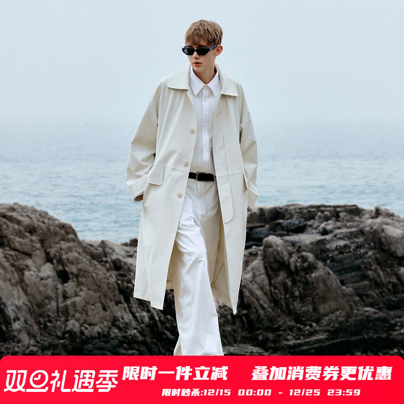 PSO Brand男装女装【日本东丽】亚麻混纺翻领风衣中长款大衣外套