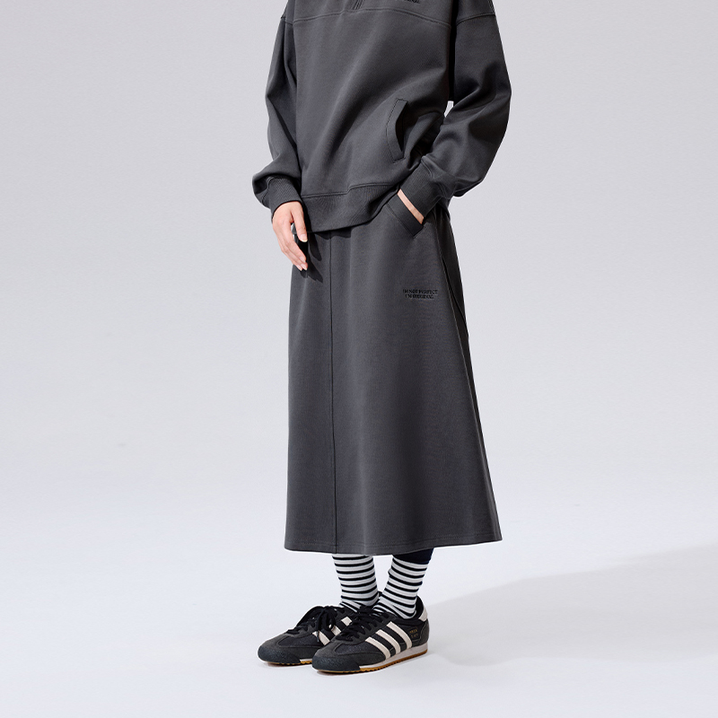 PSO Brand 重磅双面针织刺绣卫衣中长款伞裙半身裙大摆高腰显瘦裙