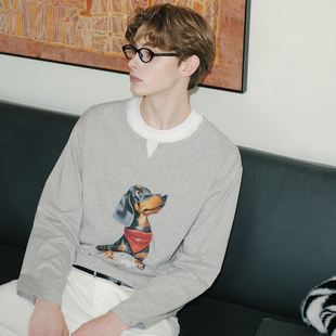 假两件V领可爱腊肠狗撞色针织长袖 PSO 女装 男装 T恤情侣上衣 Brand