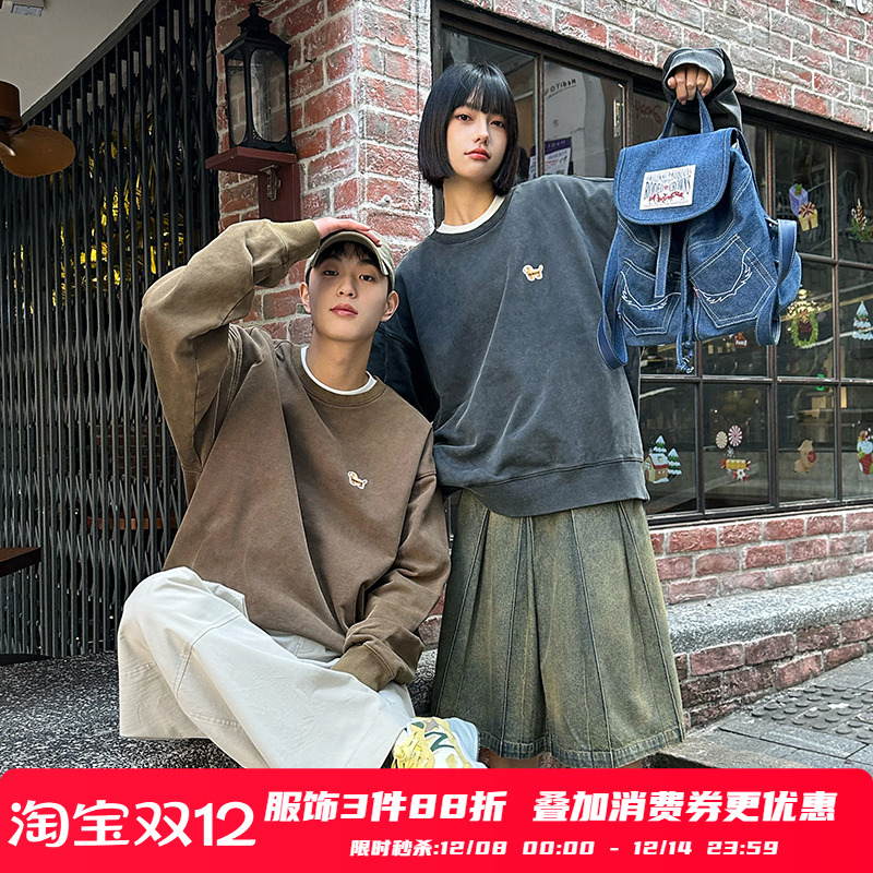 PSO Brand男装女装美式纯棉水洗复古卫衣女款上衣外套秋季情侣潮