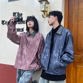 PSO 皮衣外套 仿牛仔肌理PU翻领拼接皮夹克秋季 Brand男装 女装