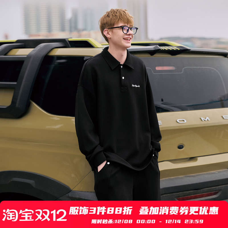 PSO Brand 男装女装太空棉套装空气层针织刺绣纯色长袖卫衣polo衫