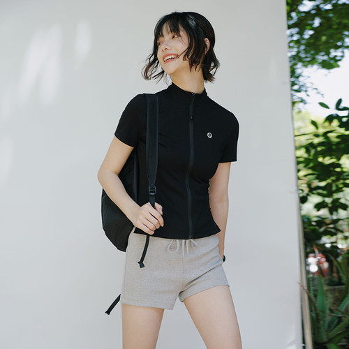 PSO Brand女装【凉感冰皮】弹力针织小立领拉链式运动短袖外套夏