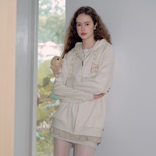 抓绒连帽卫衣女款 假两件可拆卸玩偶 拉链外套秋 Brand女装 PSO