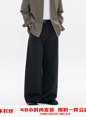 PSO Brand男装女装加厚保暖直筒呢子灰色西装裤宽松休闲阔腿长裤
