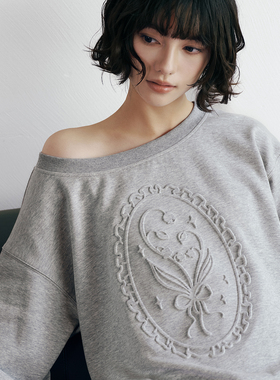 PSO Brand 女装一字肩长袖露肩设计感上衣女灰色卫衣外套潮牌秋冬