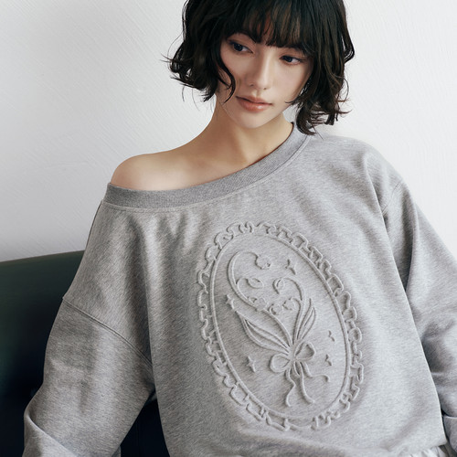 PSO Brand 女装一字肩长袖露肩设计感上衣女灰色卫衣外套潮牌秋冬