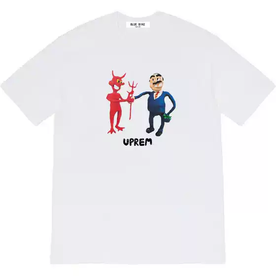 Ss23 Business Tee Cartoon and Devil Deal Letter Print Round Neck Short-Sleeved T-Shirt for Men and Women Loose Fit