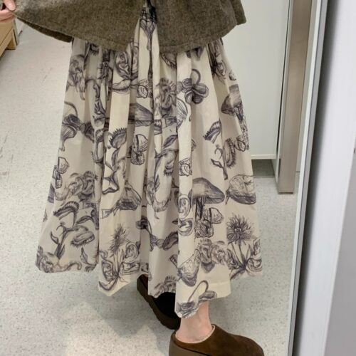艺术感文艺复古手绘印花全棉半身裙