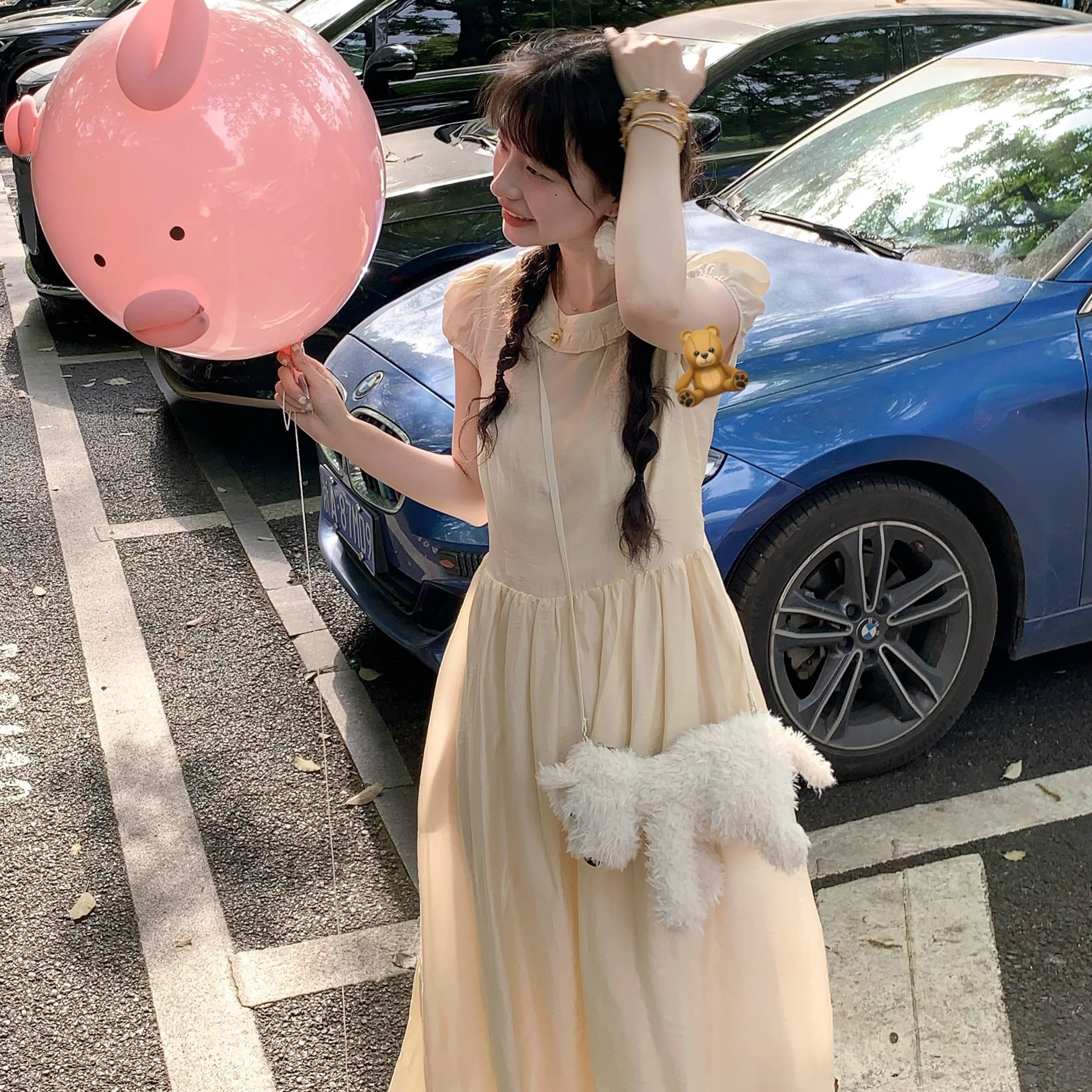 Emilyying春夏新款黄色天丝矜贵小公主系带连衣裙