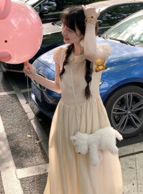 Emilyying春夏新款黄色天丝矜贵小公主系带连衣裙