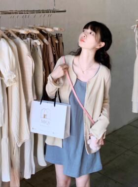 Emilyying2025新款蓝色亚麻天丝内搭背心裙